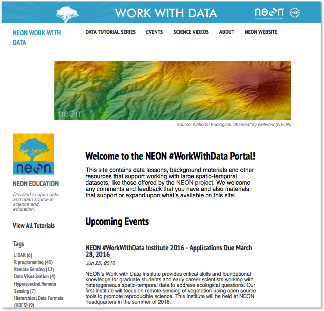 Image of the NEON Data
  Skills Portal